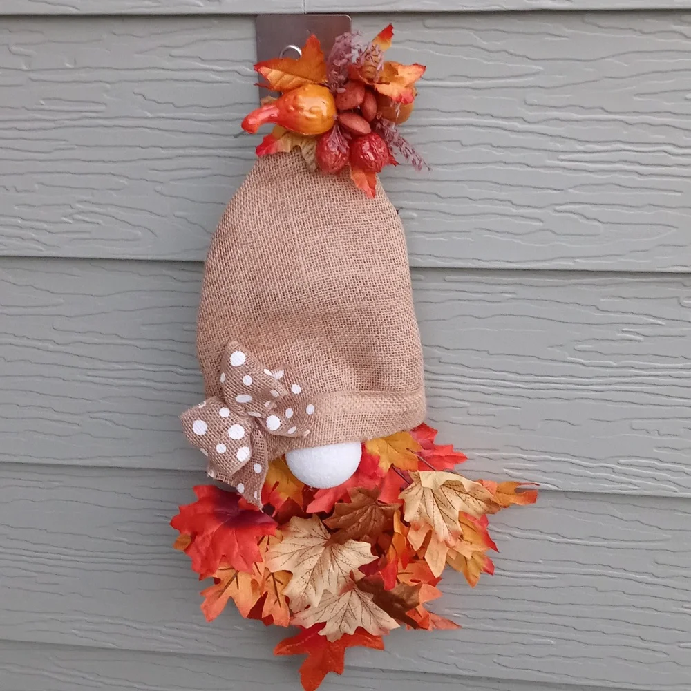 Fall Gnome Wreath Handcrafted Fall Leaf Gnome